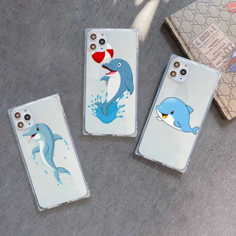 

dolphin cute cartoon animal Phone Case Transparent for iPhone 7 8 11 12 se 2020 mini pro X XS XR MAX Plus