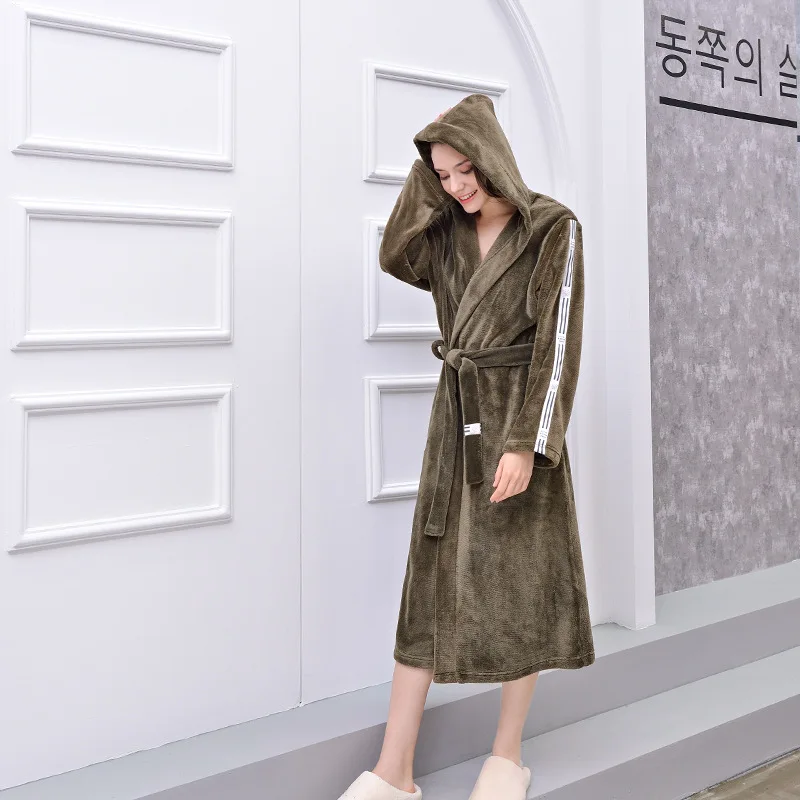 Hat Army Green Мужской зимний халат размера плюс, длинный уютный фланелевый Халат, кимоно, теплый банный халат из кораллового флиса, ночной меховой халат, женский халат, одежда для сна - Цвет: Hat Army Green