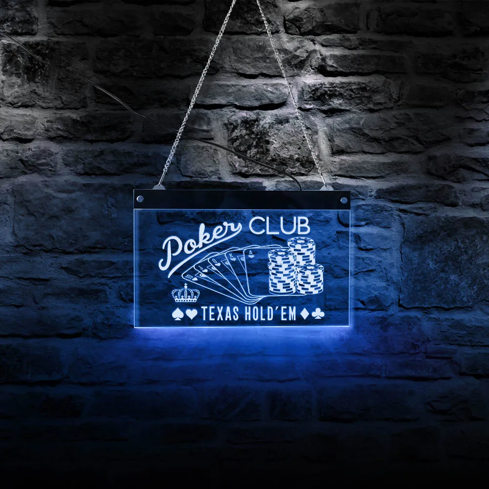Poker Club Game Room LED Hanging Wall Sign Plaque Texas Holdɾm Chips And Gambling Acrylic Board Lighting Neon Signage | Дом и сад