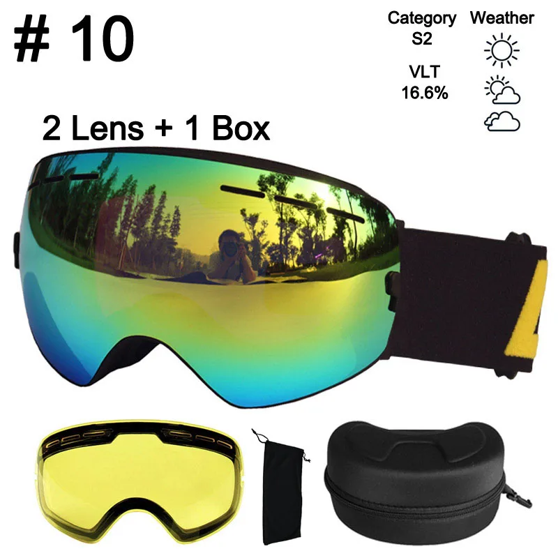 Color 10 Lens Box LOCLE лыжные очки противотуманные UV400 сферические лыжные очки Лыжные Сноуборд очки двойные линзы лыжные очки с дополнительными линзами и коробкой - Цвет: Color 10 Lens Box