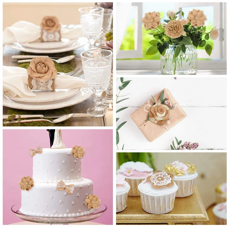 24 шт. цветы из мешковины 8 видов стилей ручная работа деревенский цветок розы бант