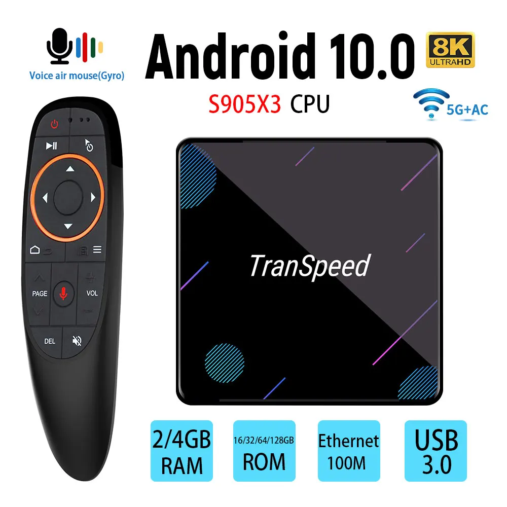 ТВ приставка Transpeed SS905X3 Plus Android 10 0 Bluetooth Amlogic S905X3 4 + 64/128 ГБ 8K HDR Wi Fi 1000 м|ТВ-приставки и