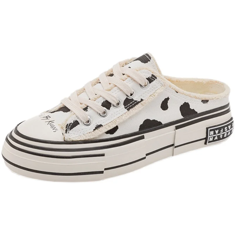 Кроссовки женские с коровьим принтом повседневная обувь на шнуровке толстой