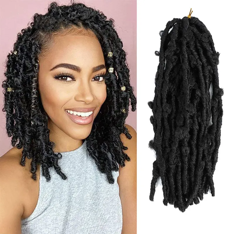 

Butterfly Faux Locs Crochet Goddess Braids Synthetic Hair Extensions 20 Strands/pack 14inch Natural Black Braiding Hair BY195