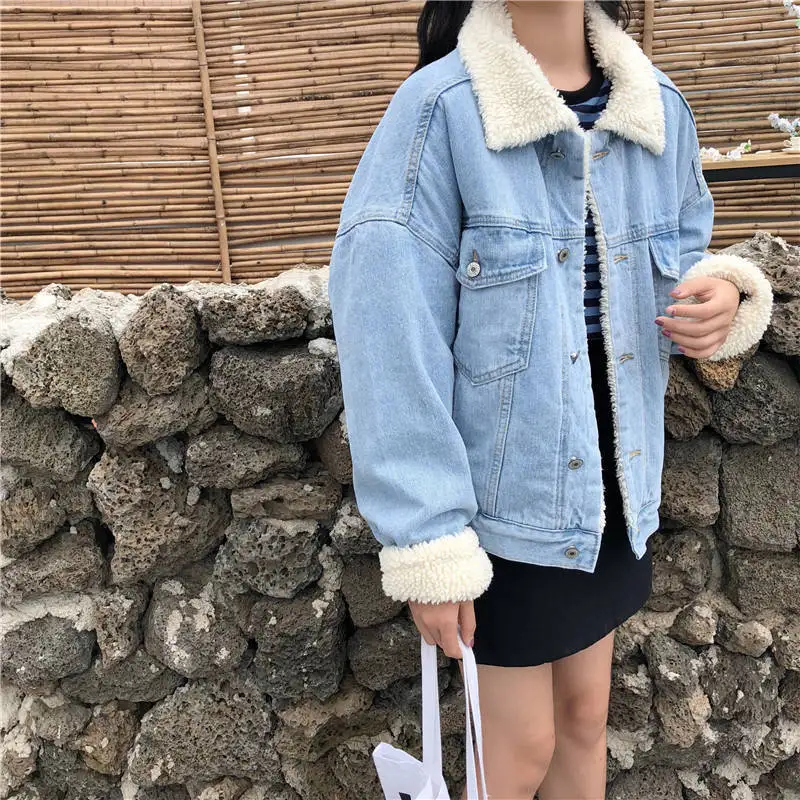 

Women Winter Jackets 2021 New thick outwear denim coat Solid turn down collar cotton jacket for female plus size M-3XL