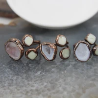 natural geode agatesaustralian jades ringadjustable druzy agates three circle antique brass rings for womenman jewelry gifts