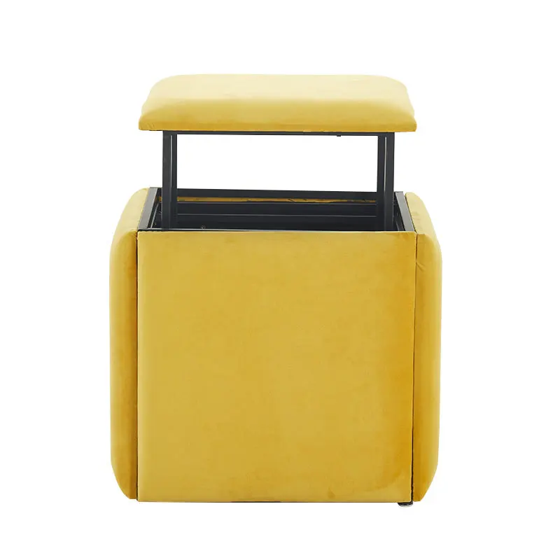 

Fashion Flannel Leather Rubik Cube Cadeira Living Room Space Saving Changing Shoes Pouf Nordic Multi-functional Metal Bar Stool