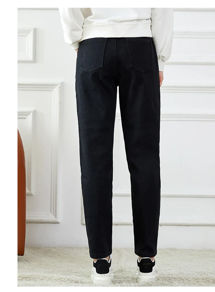 LEIJIJEANS, Новинка осени, повседневный стиль, Классические черные джинсы размера плюс, высокая талия, полная длина, хлопковые Свободные Женские джинсы-шаровары, 7356(R