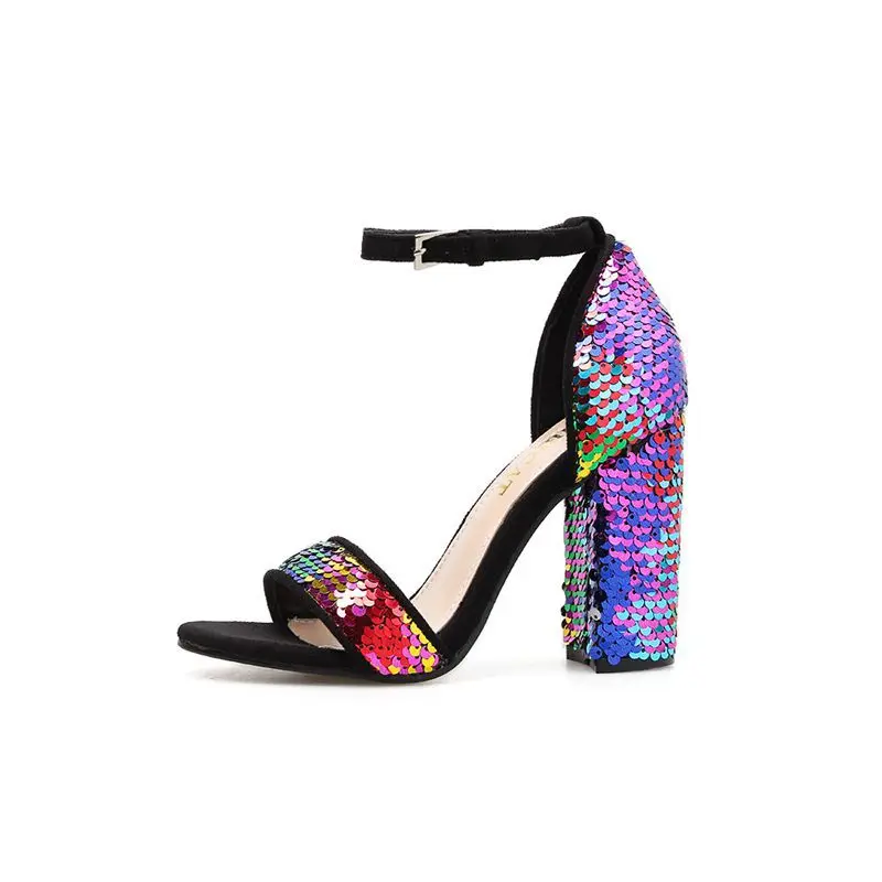 

Classics Fashion Bling Women Sandals Ankle Strap Peep Toe Super High Shoes Hoof Heels Summer Casual Ladies Sandals