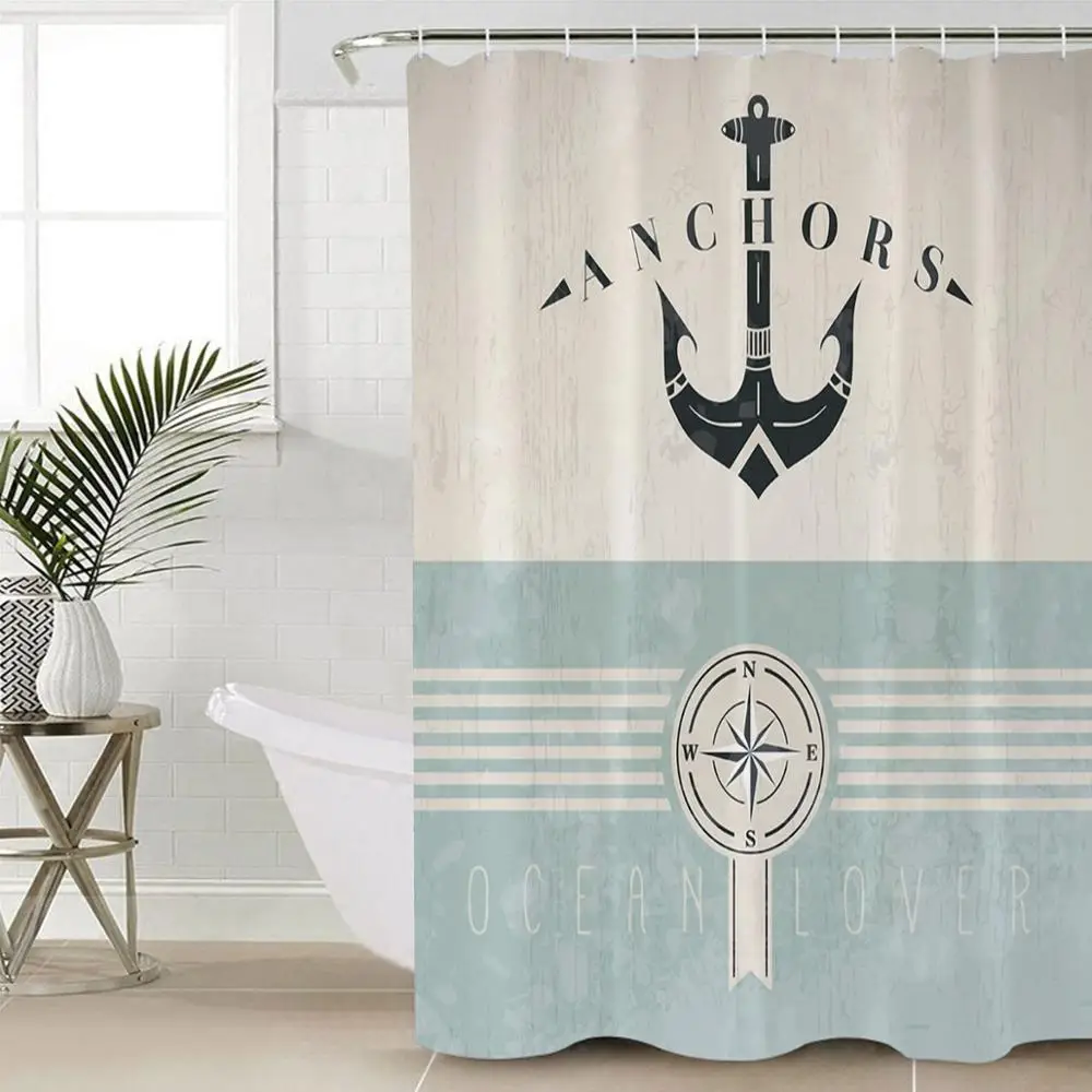 Занавеска для душа с морским якорем морской тематикой антикварная бежевая