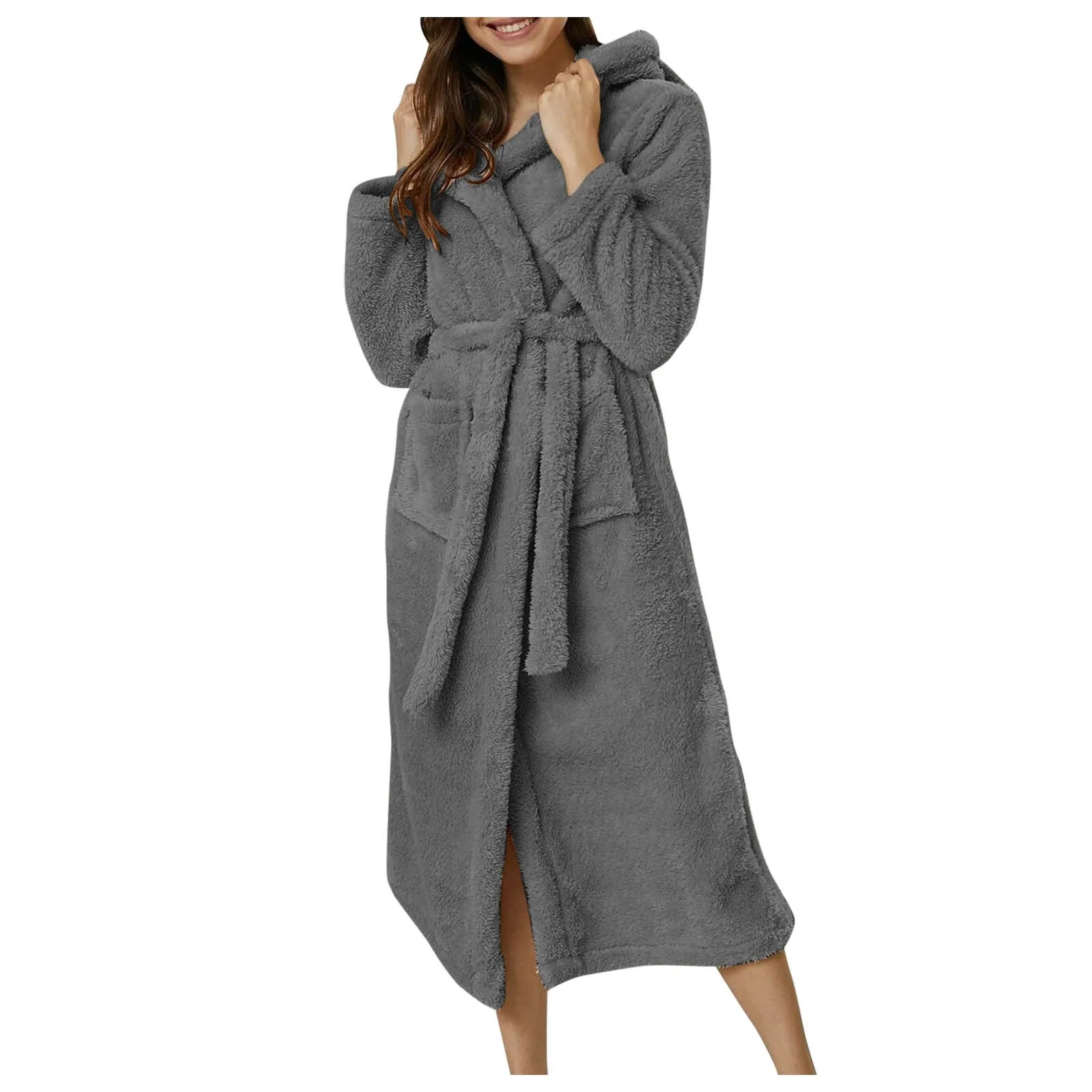 Утепленная одежда для сна с капюшоном длинная ночная рубашка пикантное кимоно