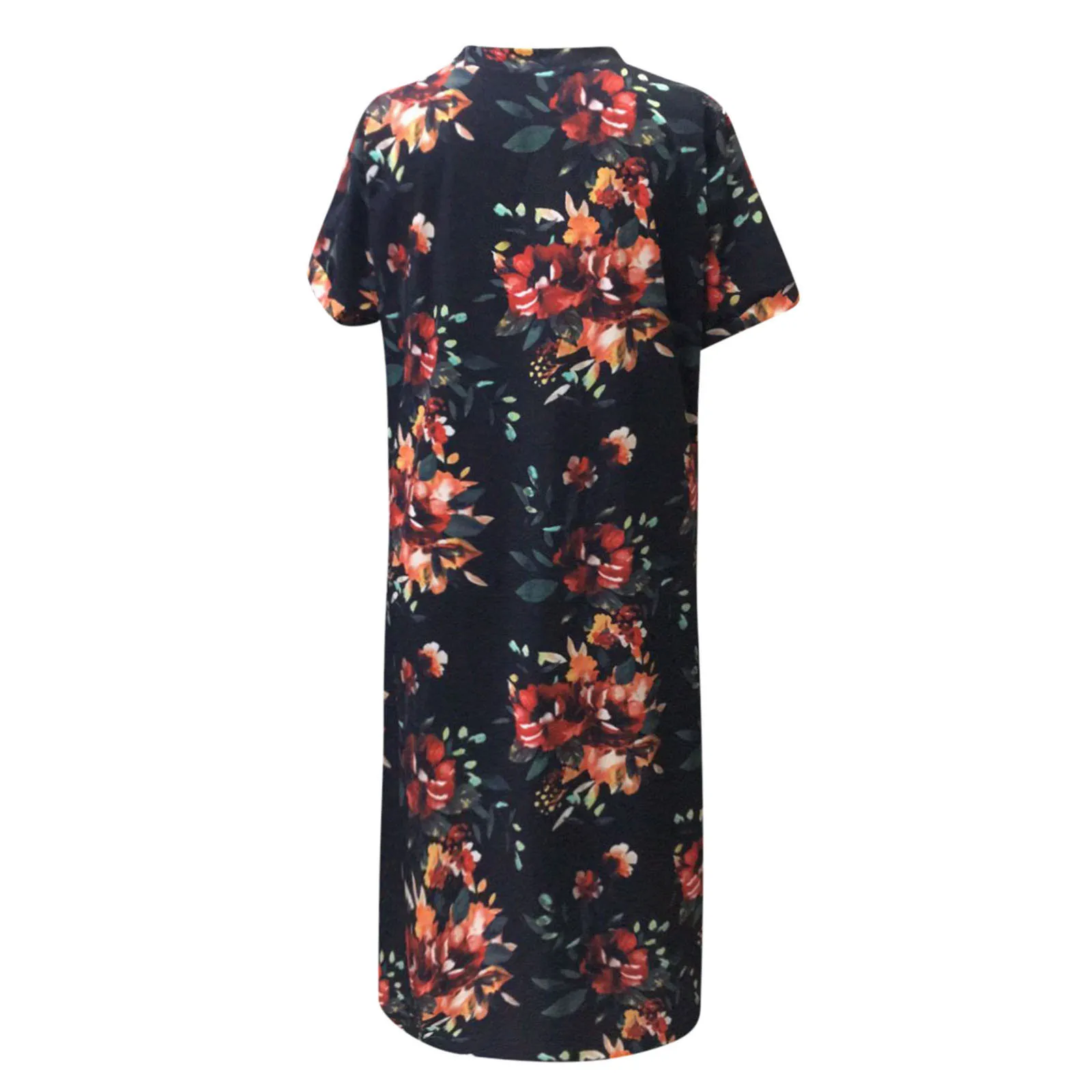 

40# Plus Size Maxi Dress Floral Printed Robe Femme Short Sleeve V-neck Dress Woman Summer Pocket Long Dress Vintage Robe Femme