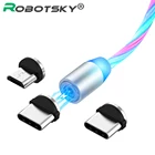 Магнитный светодиодный USB-кабель с разъемом Type-C Micro USB, провод для быстрой зарядки, магнитный шнур для Huawei, Xiaomi, Mi, Samsung S9, S8