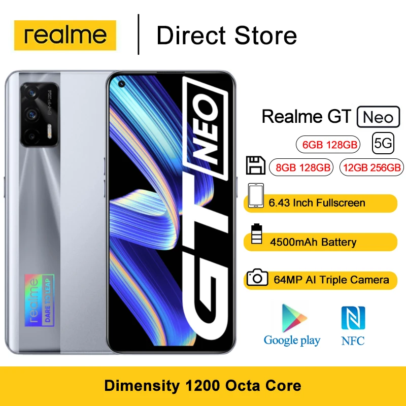 Realme GT Neo 5G мобильных телефонов 6 43 &quotFHD + безрамочный экран 120 Гц Super AMOLED Dimensity 1200 Octa
