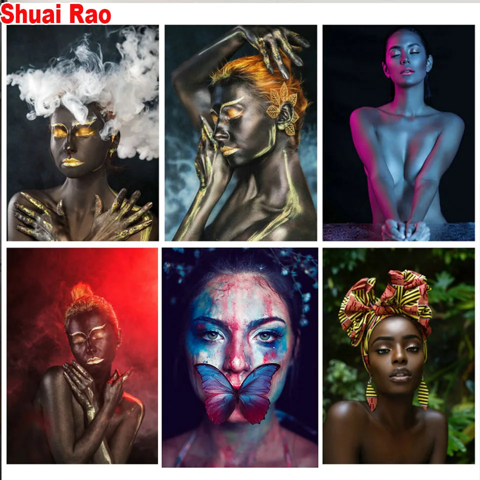 Одеяло для руководства по вышиванию алмазной мозаики "Золотая ню-арт красота леди женщины девушки 5D DIY живопись полного круга 3D-арт портрета Африки".