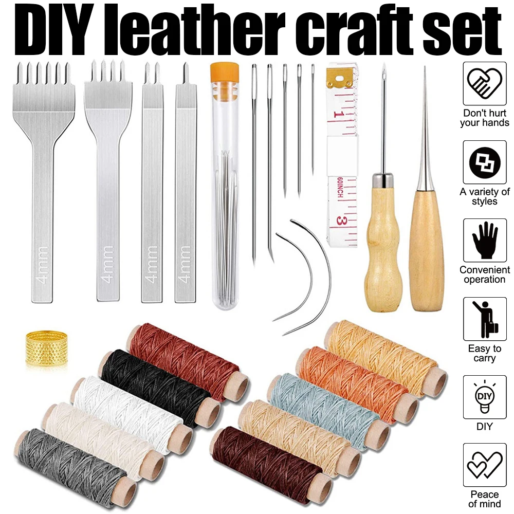 

35 PCS Leather Sewing Tools Stitching Pouch Kit Hand Sewing Stitching Punch Carving Work Saddle Leathercraft Accessories