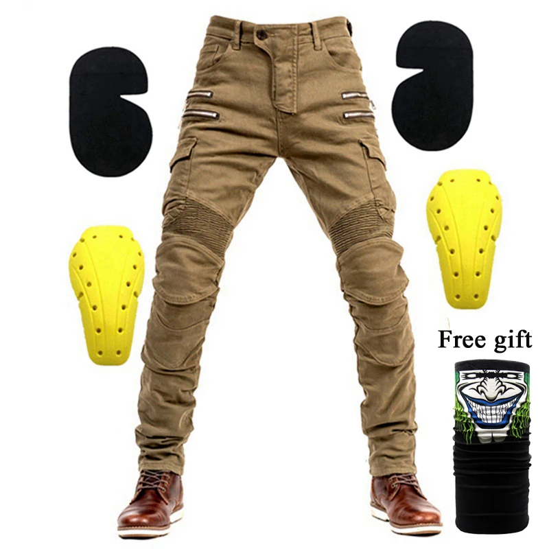 HI-07 Khaki jeans B Hi-EV07 мотоциклетные брюки мужские мото джинсы Защитное снаряжение для езды на мотоцикле брюки с карманами на молнии для мотокросса мото брюки - Цвет: HI-07 Khaki jeans B