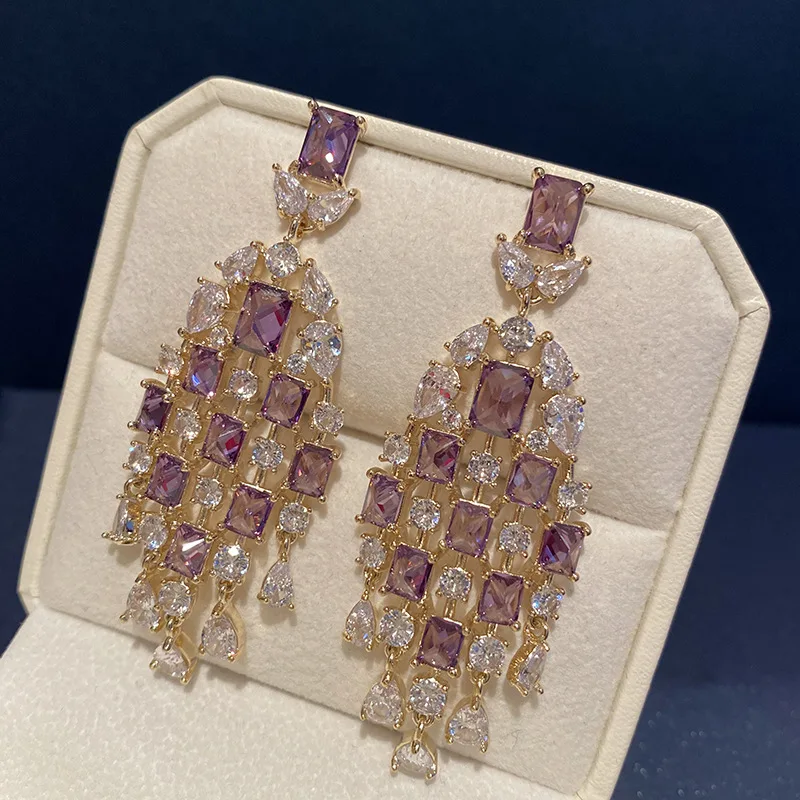 "Женские серьги с фиолетовыми кристаллами, в стиле ретро"