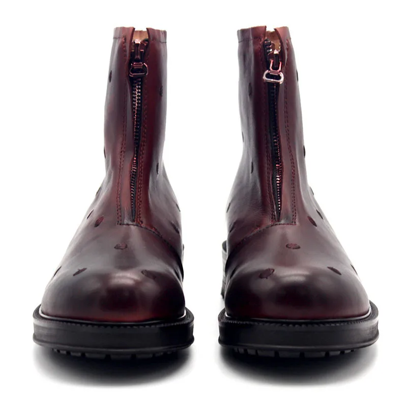 Мужские ковбойские ботинки на молнии красные модельные из натуральной кожи