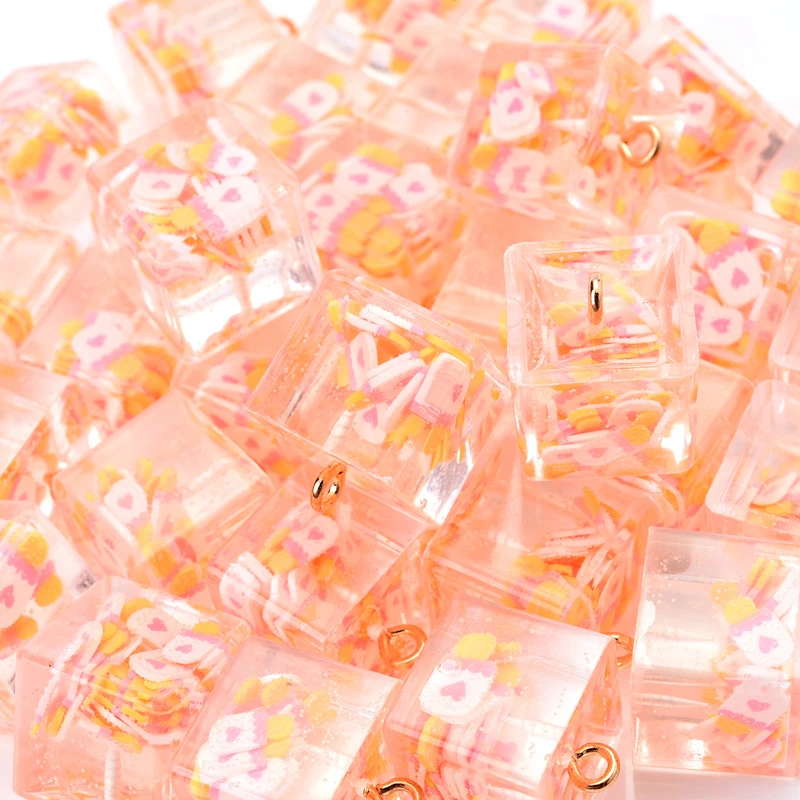 

6Pcs 16mm Acrylic Pendants Cute Transparent Square With Ice Cream Pendants For Jewelry Making DIY Earrings Necklace Accessories