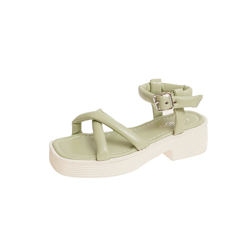 

Med Clogs With Heel Square Toe Sandals on A Wedge Female Shoe 2021 Summer All-Match Muffins shoe Buckle Strap Espadrilles Platfo