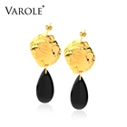 Серьги-подвески женские VAROLE, черные, A-g-a-t-e, массивные, золотого цвета, 2021