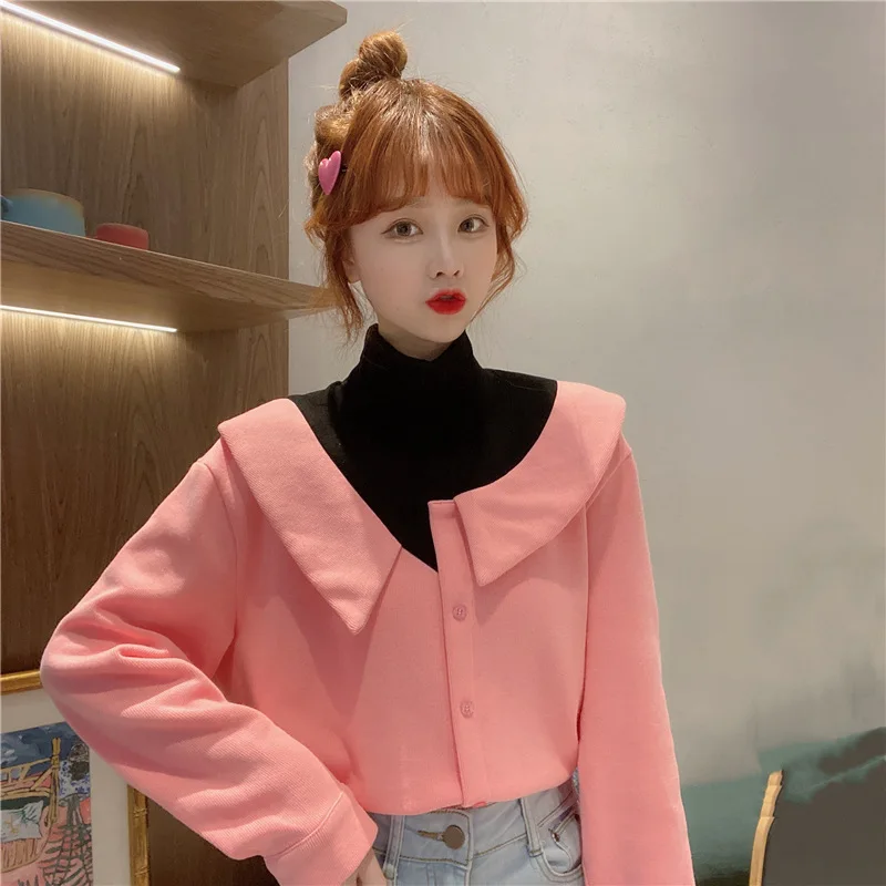 

Модная обувь в винтажном стиле, Женская блузка Топы с длинными рукавами с воротником «хомут», теплая поддельные 2 шт. блузка офис леди рубашк...