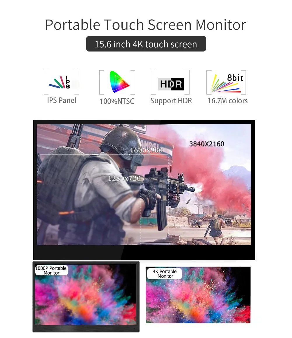 4K сенсорный 15,6 портативный монитор, 13,3 дюймов 3840x2160 ультра тонкий ips ЖК-дисплей с HDMI type C для компьютера ноутбука PS4