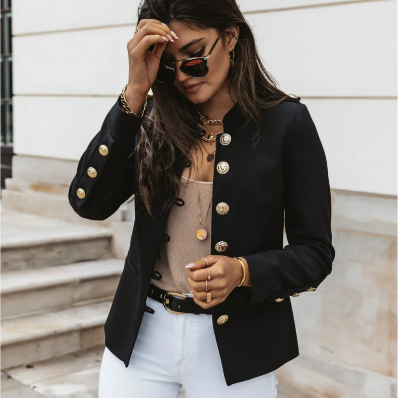 

Brand New Blazer Women Casual Stand Collar Single Breasted Blazers Long Sleeve Ladies Tops Solid Color Slim Jacket Fashion Suit