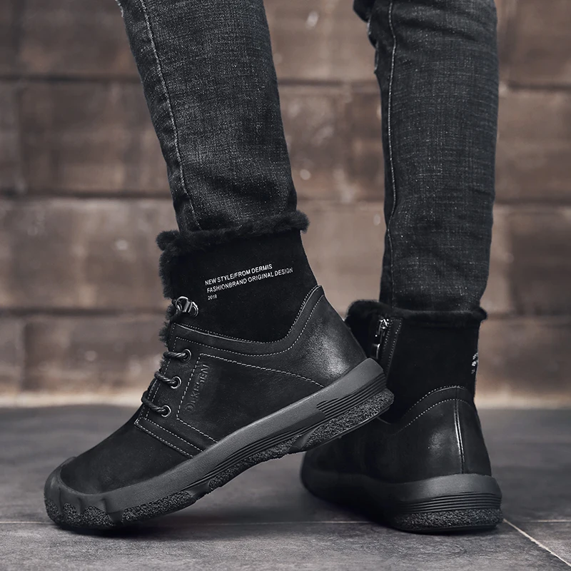 Мужские зимние ботинки из натуральной кожи водонепроницаемые для снега уличная