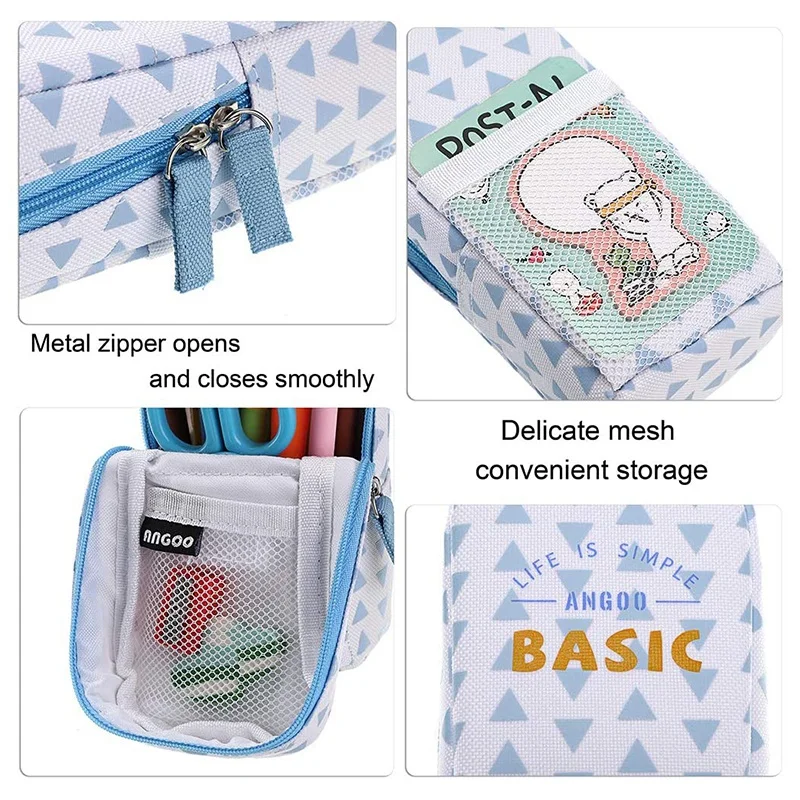 

ANGOO Stand Up Canvas Pencil Case Pencil Holder Storage Bag Makeup Pouch Zipper Bag School Students Stationery