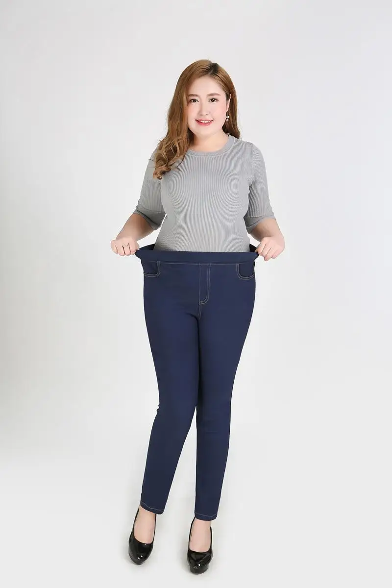 2XL-9XL, джинсы большого размера, осень размера плюс, Стрейчевые женские джинсовые штаны с высокой талией, женские 6XL 7XL, большой размер, узкие джинсовые брюки