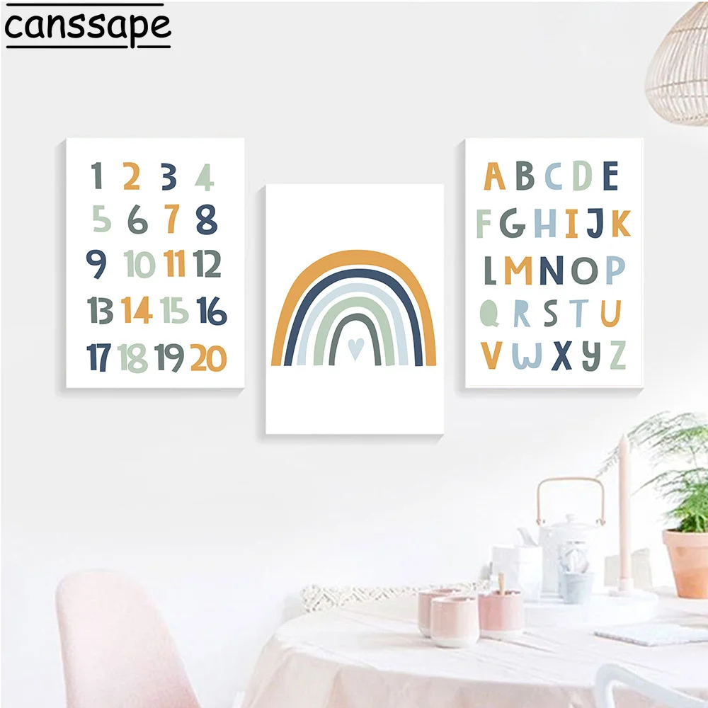 

Nursery Posters And Prints Rainbow Painting Alphabet Poster Number Paintings Nordic Wall Pictures Baby Kids Bedroom Decoration