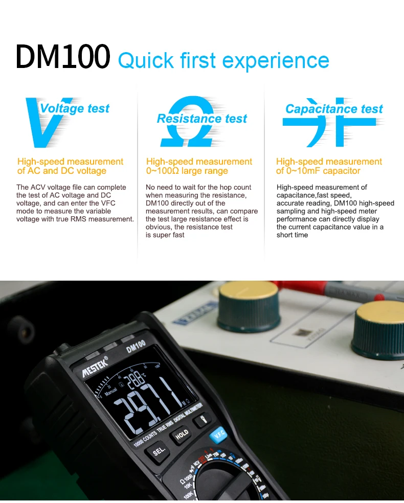 MESTEK Digital Multimeter Tester Capacitance Fast Speed DC DC 10000 Counts multimetro digital profissional Anti-burn Alarm DM100