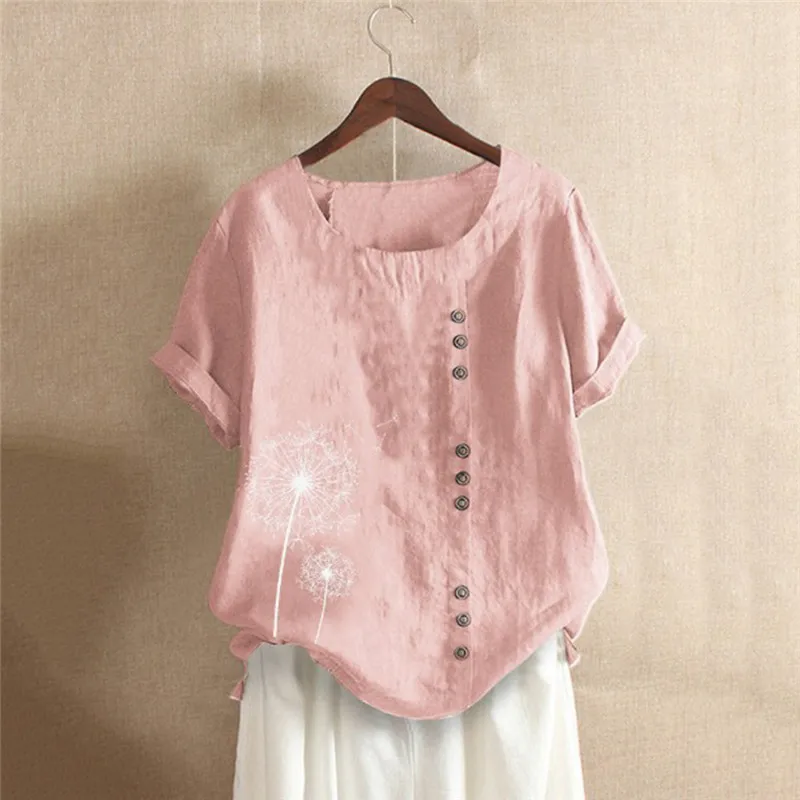 

Women Fashion Floral Printing Short Sleeve T Shirt New Summer Casual Round Neck Loose Plus Size Tops Vintage T Shirts