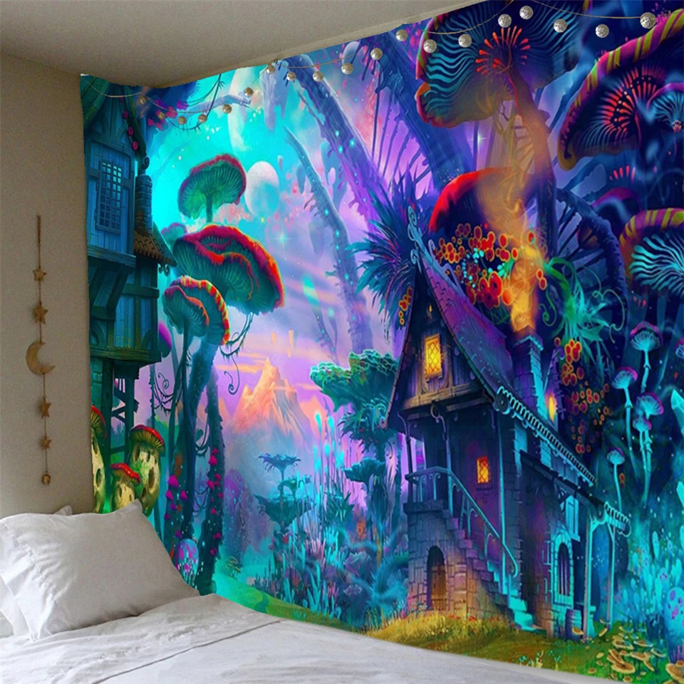 Hippie психоделическая красочная огромная Мандала настенная подвеска Trippy гобелен с