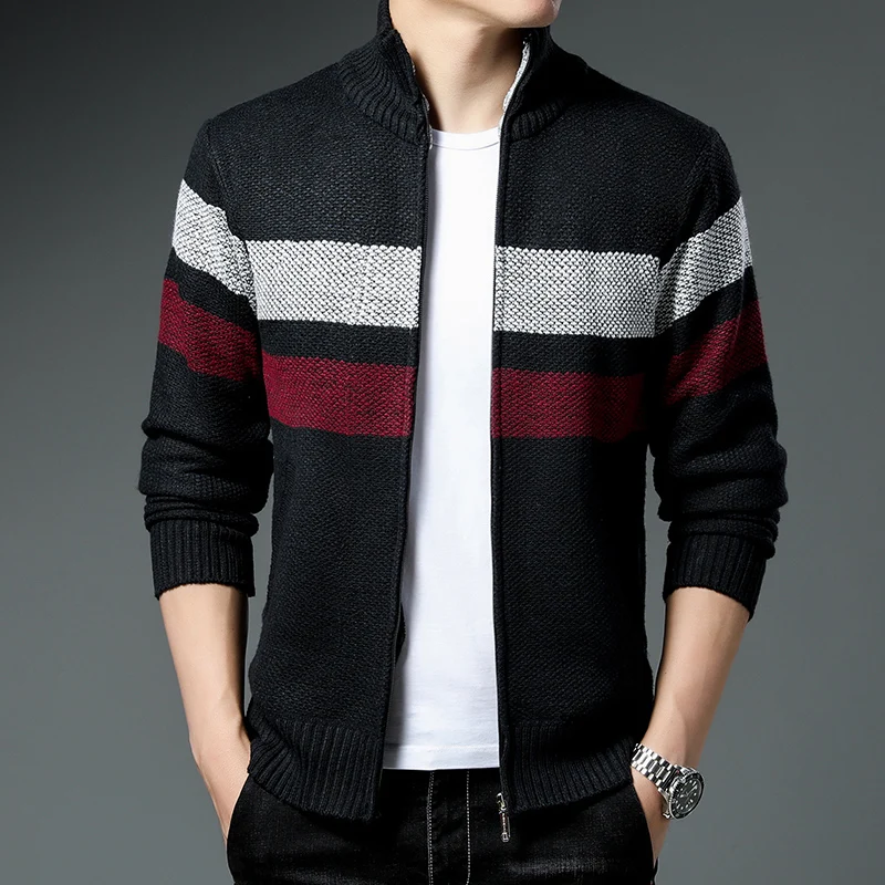 Fleece Sweater New Men's Clothing  Striped  Cardigan Street Trend Fashion Jacket y2k New Fall/Winter Male Coat