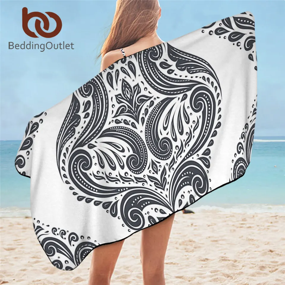 S Mandala Beach Towel Grey White Microfiber Bath Towels For Adult Comfortable Classic Toalla