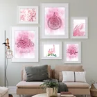 Романтическая розовая Цветочная мусульманская настенная Картина на холсте, каллиграфия subhanлах, пампасс, трава, декоративные принты для комнаты для девочек