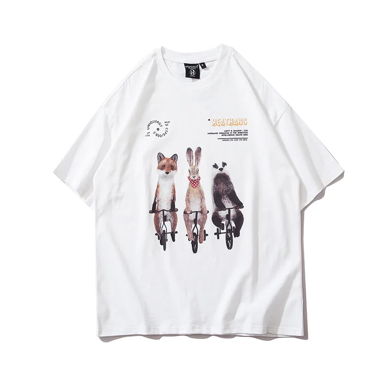 

Hip Hop T Shirt Men Streetwear 3 Dogs Ride Bike Printed T-Shirt 2021 Harajuku Black Summer Short Sleeve Cotton Tshirt