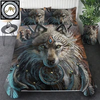 wolf warrior by sunimaart bedding set wild animal duvet cover feather dreamcatcher bed set 3pcs tribal wolf bedclothes dropship