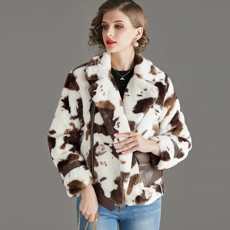 

European station faux mink fur jackets мех female winter new fashion leopard temperament thicker warm fur coats mex F505
