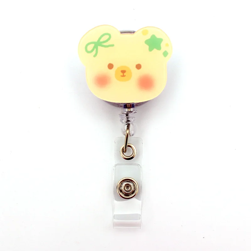 cute lovely bears acrylic retractable badge reel nurse student exhibition id card clips badge holder stationery free global shipping