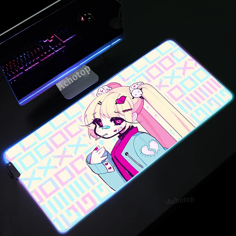 moneko anime game mouse pad rgb mini laptop keyboard pad xxl lock dsek mat led color light mouse pad pc gamer gaming accessories free global shipping