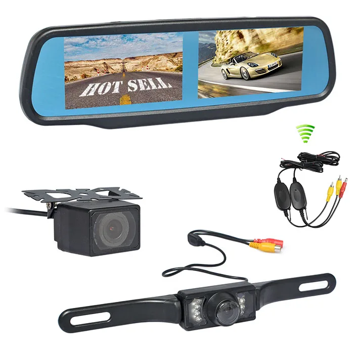 DIYKIT беспроводной двойной 4," экран заднего вида автомобиля зеркало монитор+ Водонепроницаемый заднего вида резервная автомобильная камера