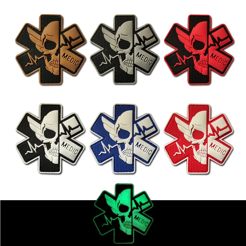 

3D PVC soft rubber skull medic tactical morale armband MEDIC Medical Soldier Velcro Patch Plus Sign Hospital logo Cloth Sticker