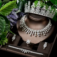 hibride african 5pcs bridal jewelry set full aaa cubic zirconia white color women dress accessories dubai wedding jewelry n 1629