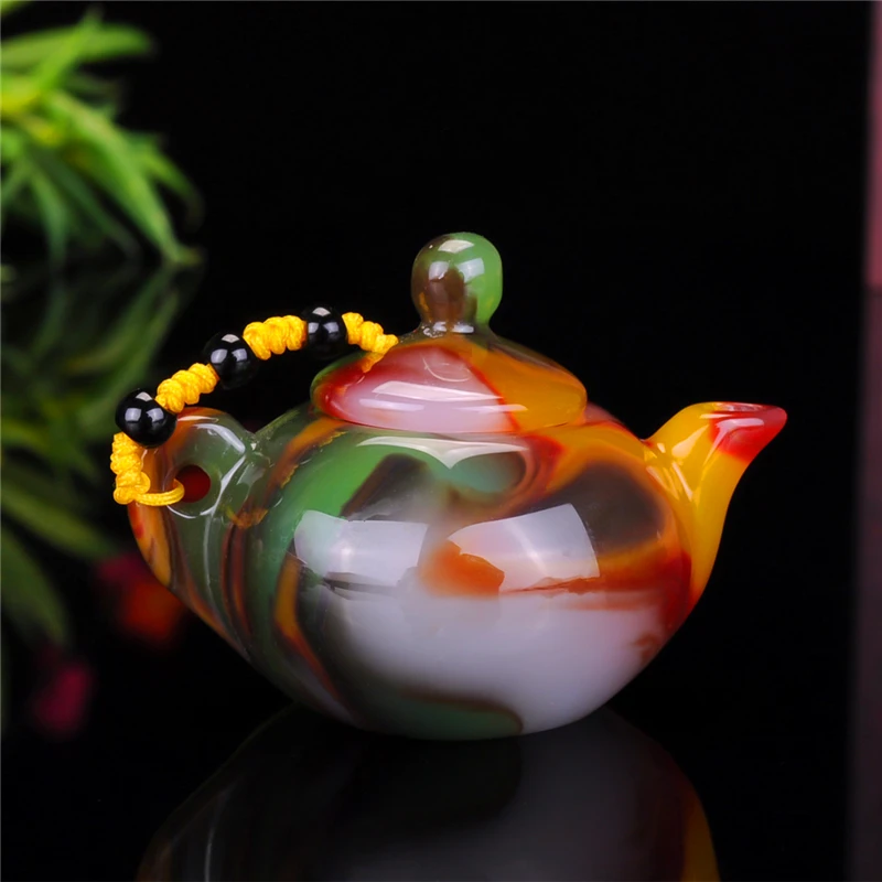 Xinjiang Gobi Jade Colorful Agate Hand Carved Kettle teapot Playing Thing Magic Pot Collection Ornament Gift Dropship P96 | Украшения и