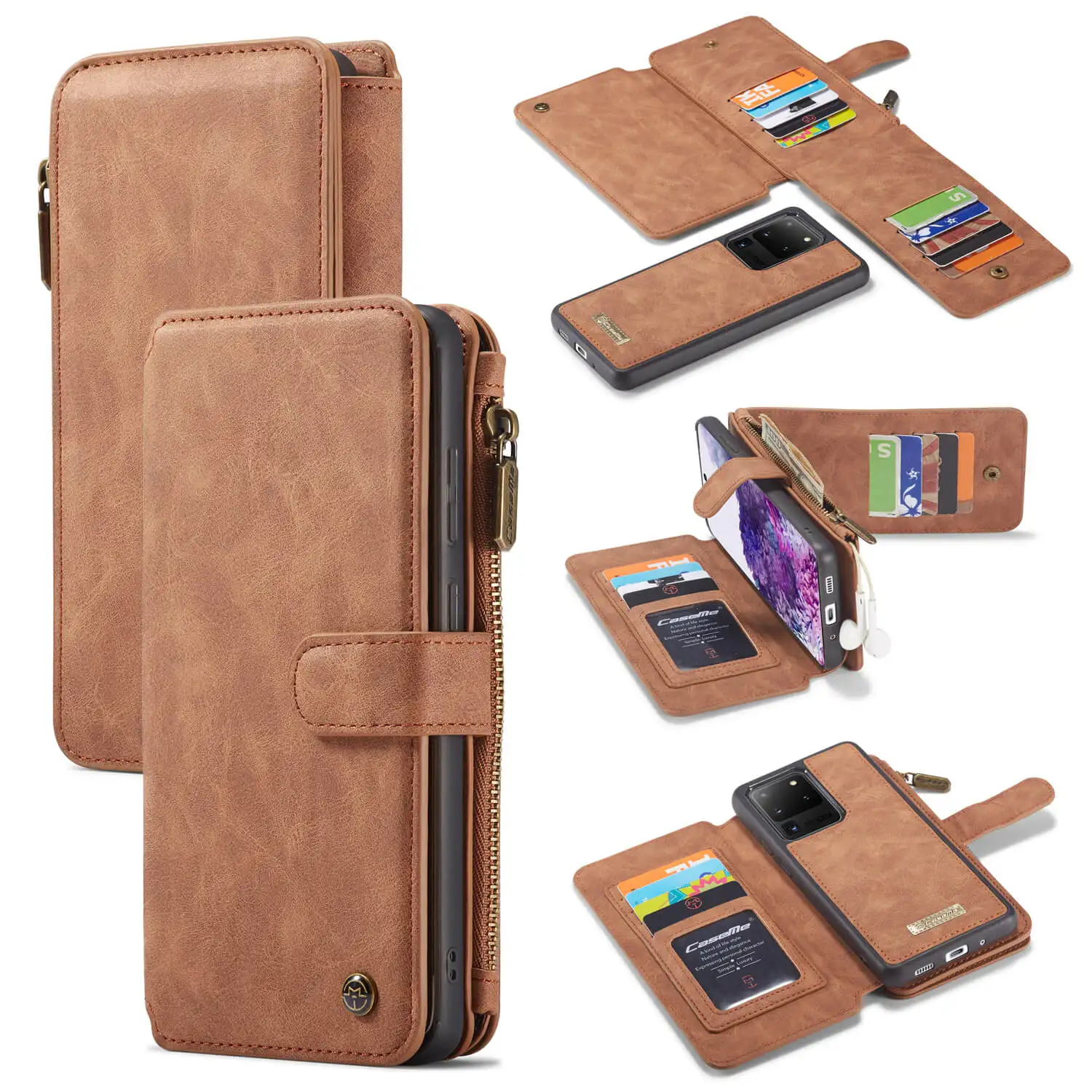 

2 in 1 Luxury Leather Phone Case for Samsung S Note 7 8 9 10 20 E Plus Ultra 5G Magnetic Multifunction Card Bag