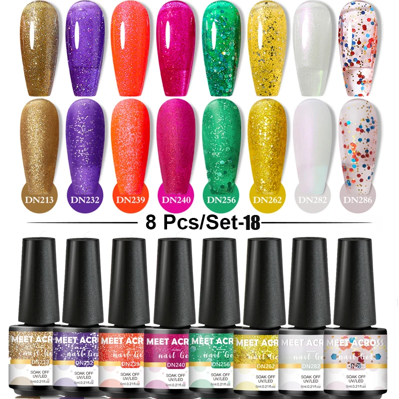 

MEET ACROSS 8 Pcs Fall Color Gel Nail Polish Set Semi Permanent UV LED Varnish All For Manicure For Nail Art Design Soak Off Gel